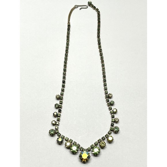 Vintage Karu Green Rhinestone Necklace - Picture 4 of 7